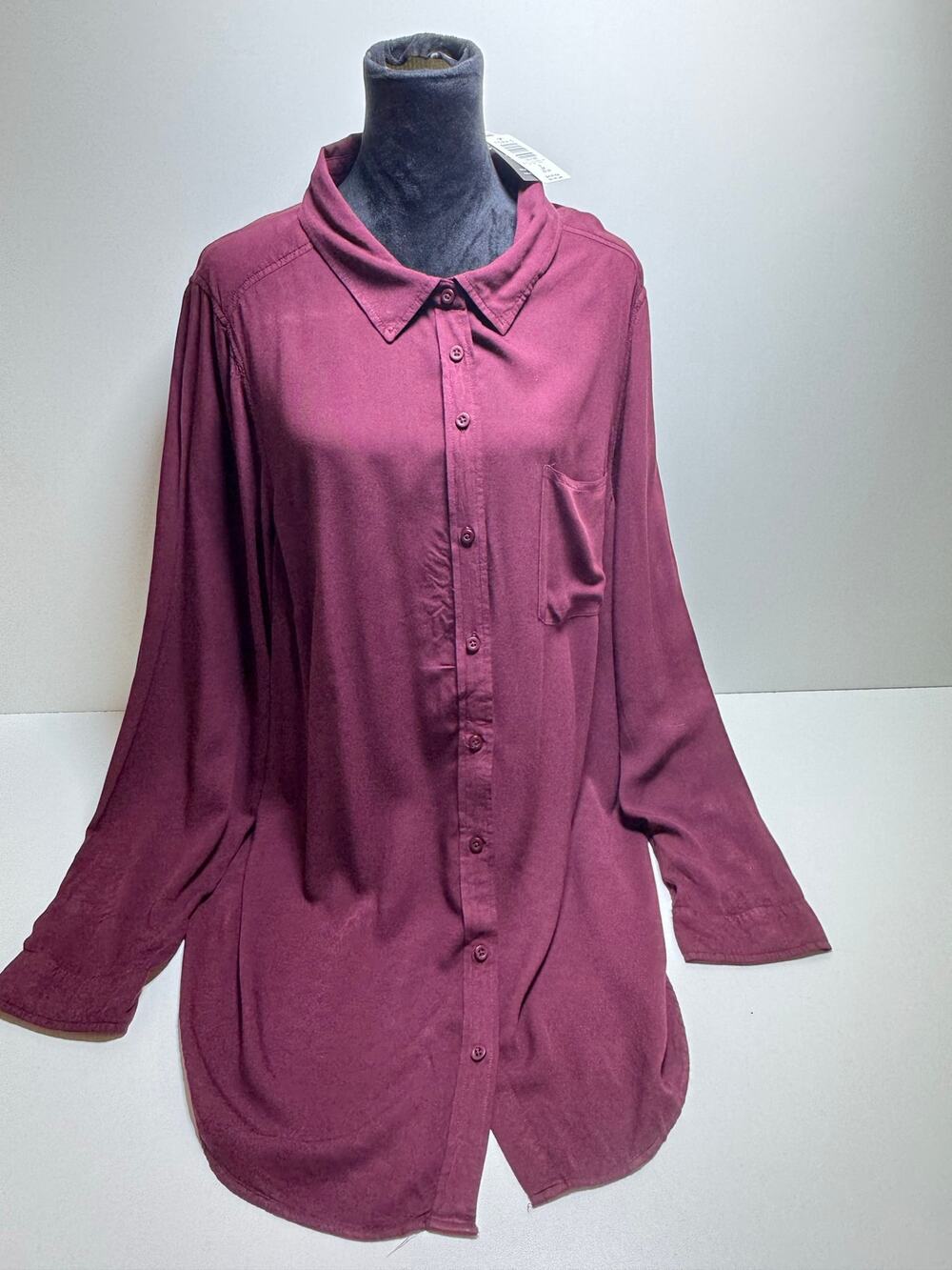 Torrid Women’s Sz 3 Burgundy Button Up Long Sleeve Shirt (22-24) Flowy Rayon